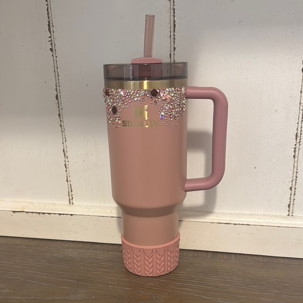 Stanley Blush Tumbler with Straw and Gems